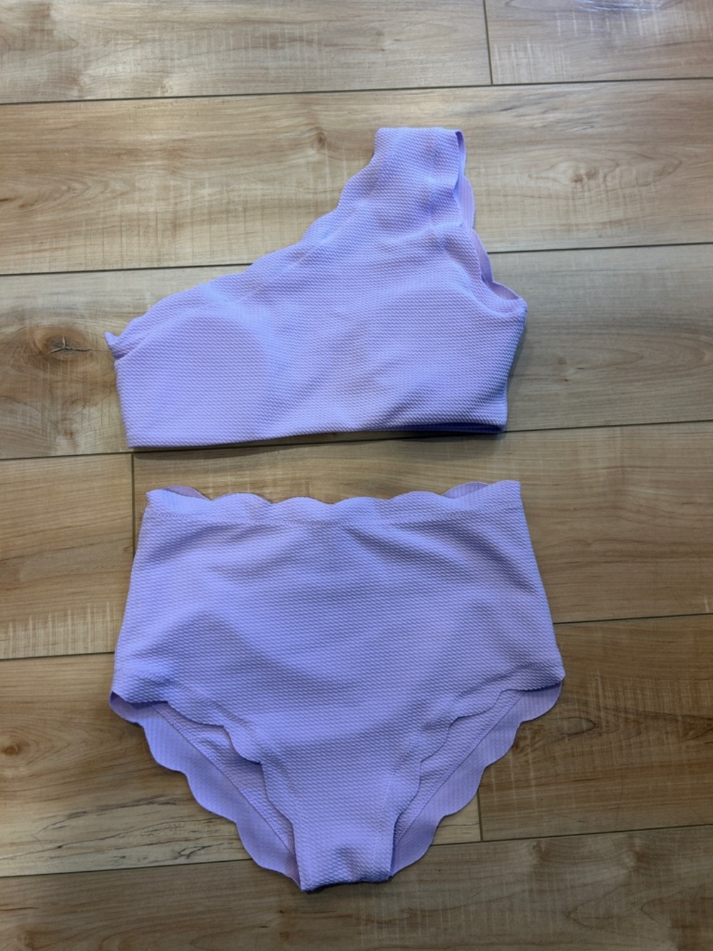 Lilac One-Shoulder Scalloped Bikini Set